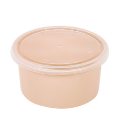 Bol Reemp beige en plastique PP avec couvercle transparent  225ml Ã˜98mm H49 mm, 50pcs