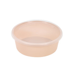 Bol Reemp beige en plastique PP avec couvercle transparent  300ml Ã˜120mm H32 mm, 50pcs