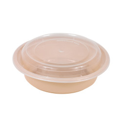 Bol Reemp beige en plastique PP avec couvercle transparent  470ml Ã˜120mm H66 mm, 50pcs