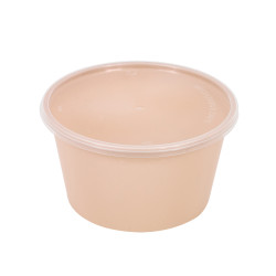 Bol Reemp beige en plastique PP avec couvercle transparent  470ml Ã˜159mm H52 mm, 50pcs