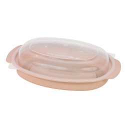 Bol Reemp beige en plastique PP avec couvercle transparent  600ml Ã˜120mm H76 mm, 50pcs