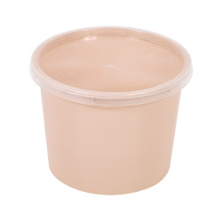 Bol Reemp beige en plastique PP avec couvercle transparent  700ml Ã˜120mm H90 mm, 50pcs