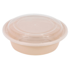 Bol Reemp beige en plastique PP avec couvercle transparent  980ml Ã˜182mm H67 mm, 50pcs