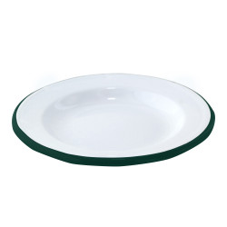 Assiette Enamel blanc en acier émaillé à bord vert  Ø160mm H25 mm, 12pcs