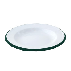 Assiette Enamel blanc en acier émaillé à bord vert  Ø180mm H25 mm, 12pcs