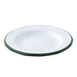 Assiette Enamel blanc en acier émaillé à bord vert  Ø240mm H30 mm, 12pcs