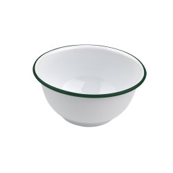 Bol Enamel blanc en acier émaillé  à bord plat et vert  1000ml Ø160mm H80 mm, 12pcs