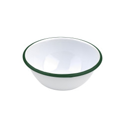 Bol Enamel blanc en acier émaillé  à bord plat et vert  550ml Ø158mm H65 mm, 12pcs