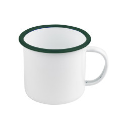 Mug Enamel blanc en acier émaillé à bord vert  350ml Ø100mm 80x H75 mm, 12pcs