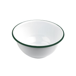 Bol Enamel blanc en acier émaillé  à bord vert  1000ml Ø180mm H80 mm, 12pcs