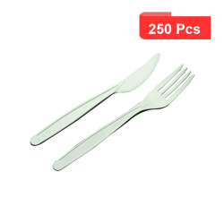 250 Pcs - Kit couvert PLA blanc 2/1 - Couteau et fourchette, 18 cm