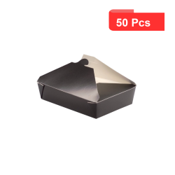 50 Pcs - Boîte repas carton noir - 1500 ml, 21,5 x 16 cm, Hauteur: 6,5 cm