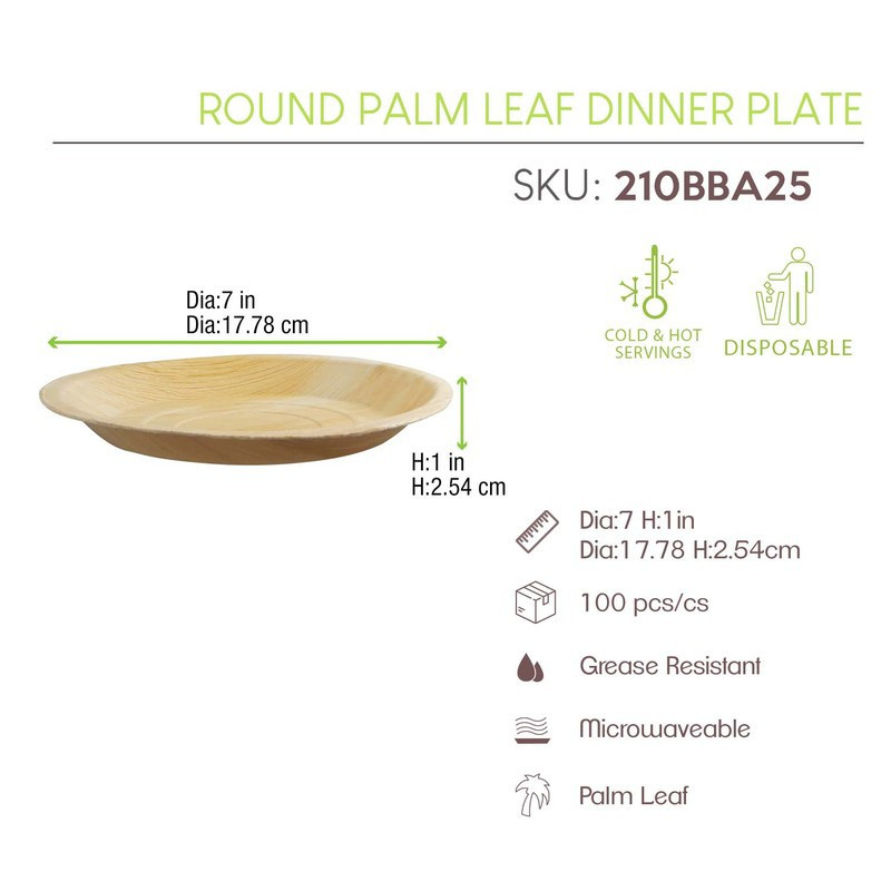 BIOZOYG Palmware Assiette à soupe jetable de qualité supérieure I rond 23  cm 200 pièces Plateau a feuille palmier pour salade et pasta I Vaisselle