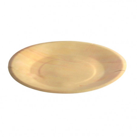 Assiette jetable en bois de peuplier, ronde 21cm, vaisselle jetable en bois.