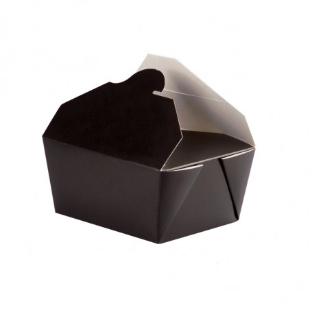 Boîte en carton noir pour repas à emporter, emballage jetable recyclable de  contenance 1000 ml.