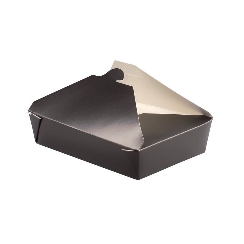 Boîte en carton noir pour repas à emporter, emballage jetable recyclable de  contenance 1500 ml.